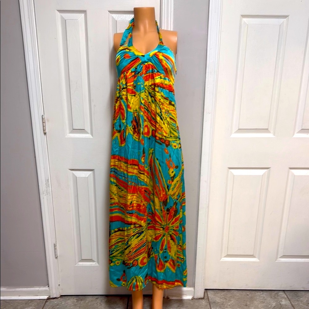 Alice & Trixie Specifically Multicolor Silk Halter Maxi Dress